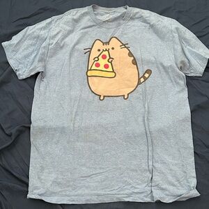 Pusheen Gray T-Shirt with Pizza Cat Design
